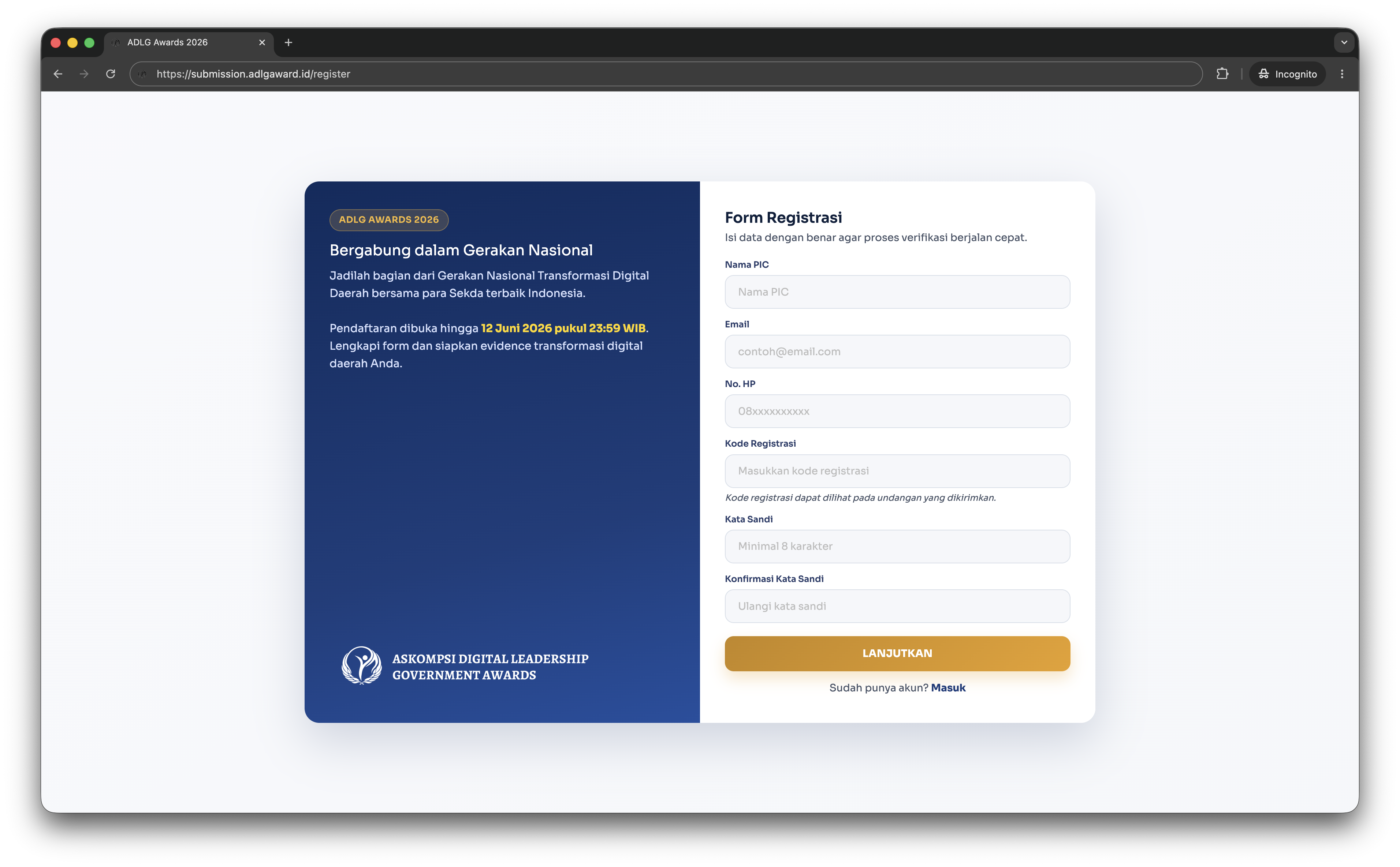 Form Registrasi ADLG Awards 2026